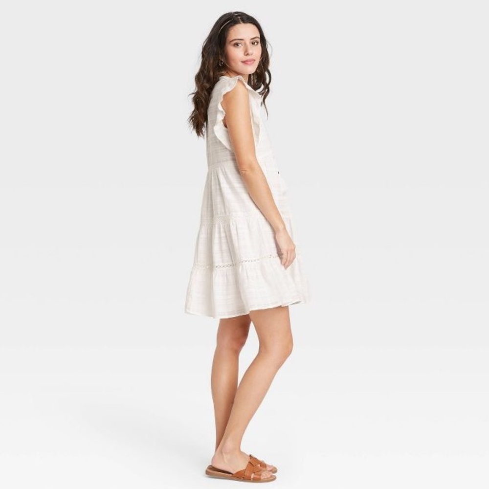 Knox Rose Dress Size XL Mini Boho Peasant Festival Off White Tassels Retro NWT - Picture 3 of 3